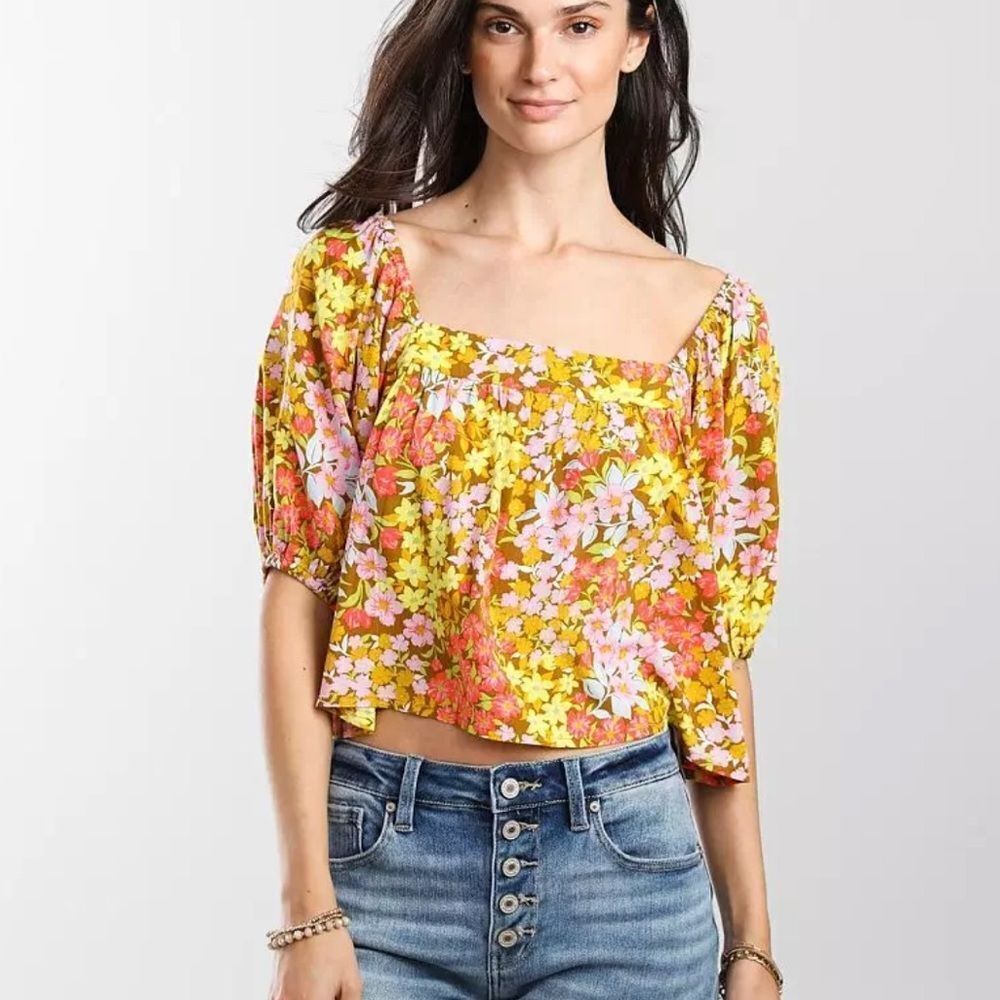 BILLABONG Beach Daze Puff Sleeve Cropped Top Size Small